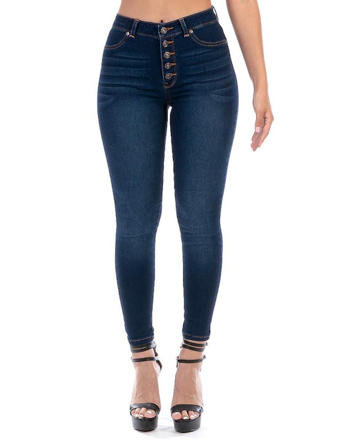 Jeans skinny Opp´s Jeans 101001-f1006 lavado obscuro corte cintura alta para mujer