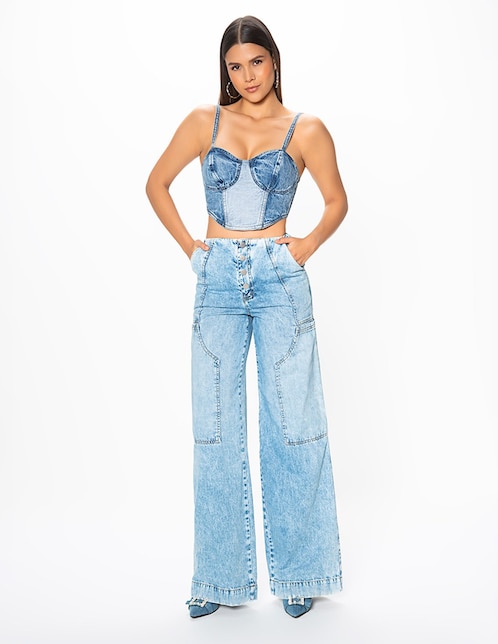 Jeans amplio Studio F corte cintura para mujer