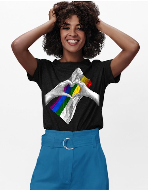 Playera manga corta Marëvnyk LGBT Pride Bandera Arcoíris cuello redondo para mujer
