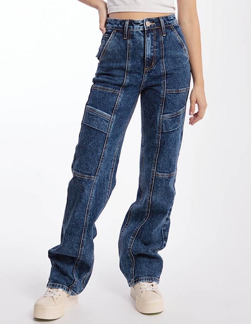 Jeans relajado corte cintura para mujer 1