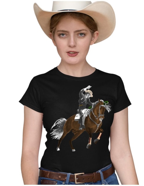 Playera manga corta Marëvnyk Caballo Rejoneador vaquera charro cuello redondo para mujer