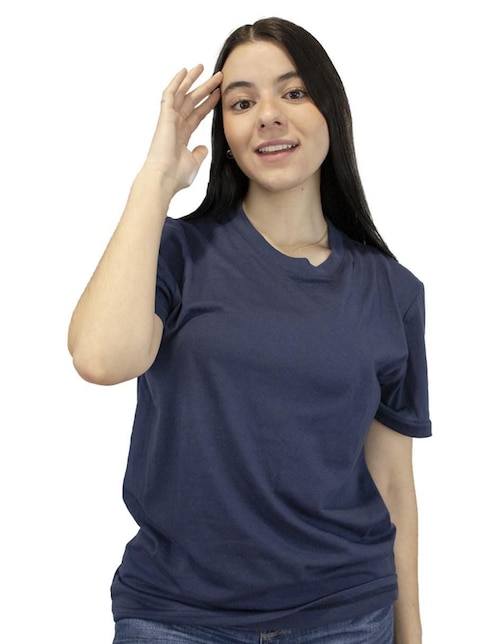 Playera manga corta Indicum Denim cuello redondo para mujer
