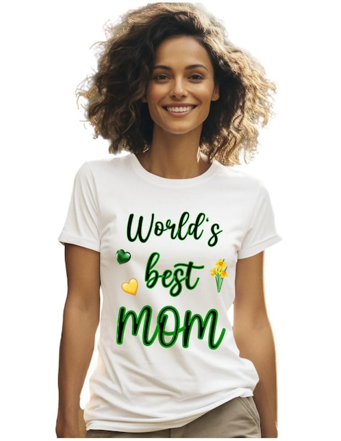 Playera manga corta Día de la Madre Mejor Mamá del Mundo cuello redondo para mujer 1