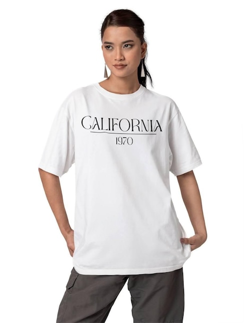 Playera manga corta Juana Gallo California Oversize cuello redondo para mujer