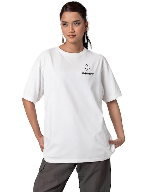 Playera manga corta Juana Gallo Happy Oversize cuello redondo para mujer