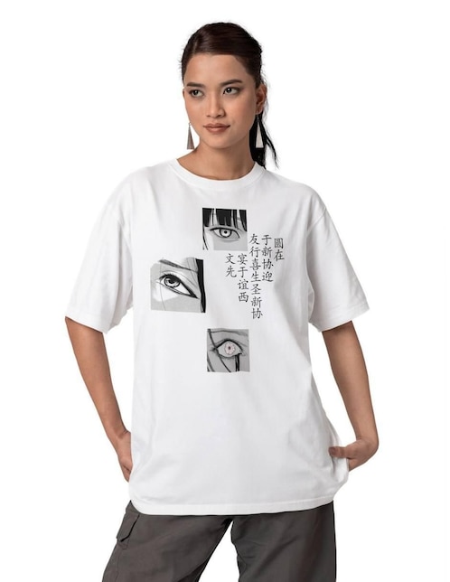 Playera manga corta Juana Gallo Manga Ojo Oversize cuello redondo para mujer