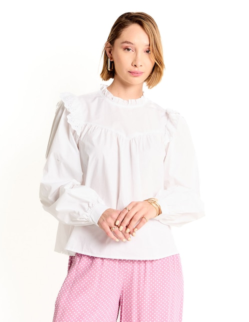 Camiseta De Manga Larga Para Mujer PIECES - Cuello En V Con Detalle, Estilo Casual Y Cómoda