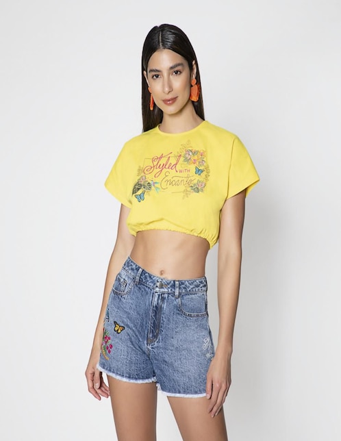 Playera manga corta Studio F cuello redondo para mujer