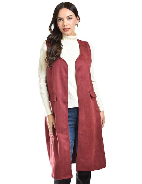 Casual Chaleco Largo Color Vino Chaleco Roman Fashion Para Mujer