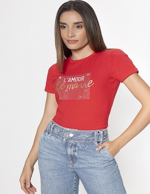 Playera manga corta Studio F cuello redondo para mujer