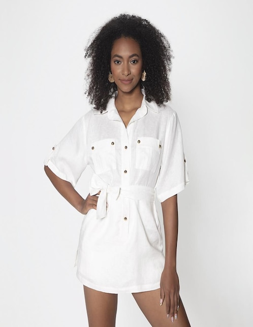 Sobrecamisa Studio F de lino manga corta para mujer