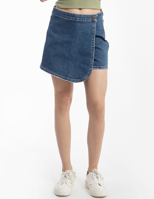 Falda short corta de mezclilla a la cintura 1