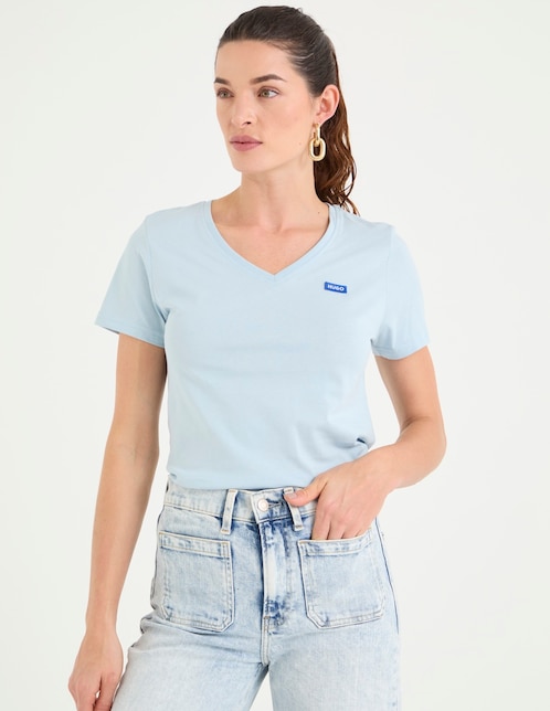 Playera manga corta Hugo Blue cuello redondo para mujer