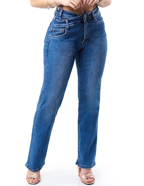 Jeans straight corte media cintura para mujer 1