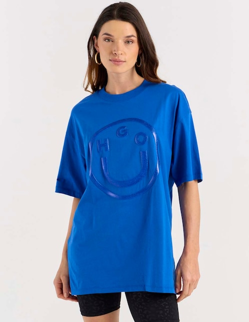 Playera manga corta Hugo Blue cuello redondo para mujer