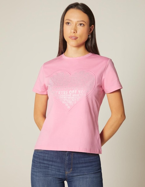 Playera manga corta Studio F Texto Hotfix cuello redondo para mujer
