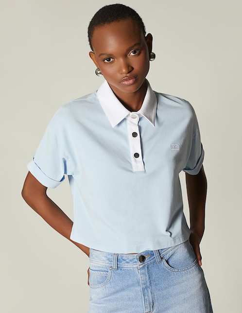 Top Studio F cuello camisero manga corta