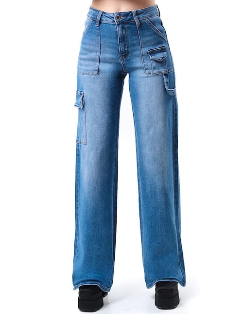 Jeans wide leg Roman Fashion corte cintura para mujer