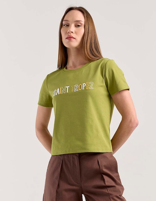 Playera manga corta cuello redondo para mujer 1