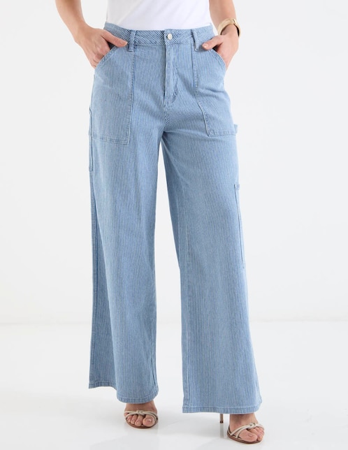 Jeans relaxed amplio corte cintura para mujer 1