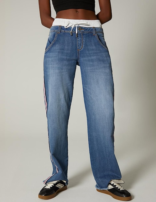 Jeans straight Sporty Striped Denim para mujer