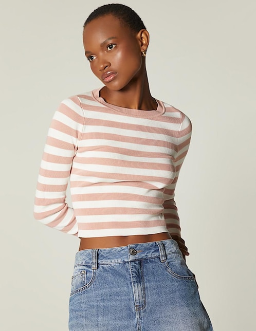 Top Studio F cuello redondo manga larga