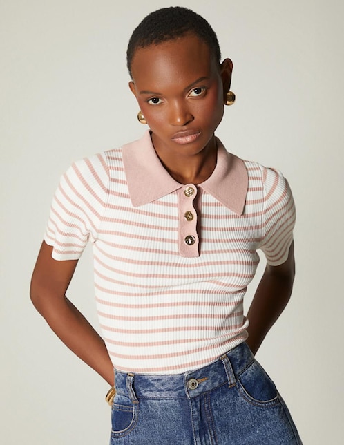 Playera manga corta Studio F cuello polo para mujer