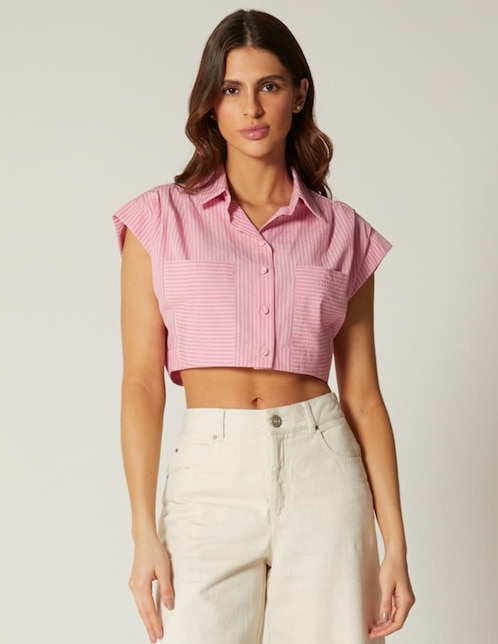 Top Studio F cuello camisero manga corta