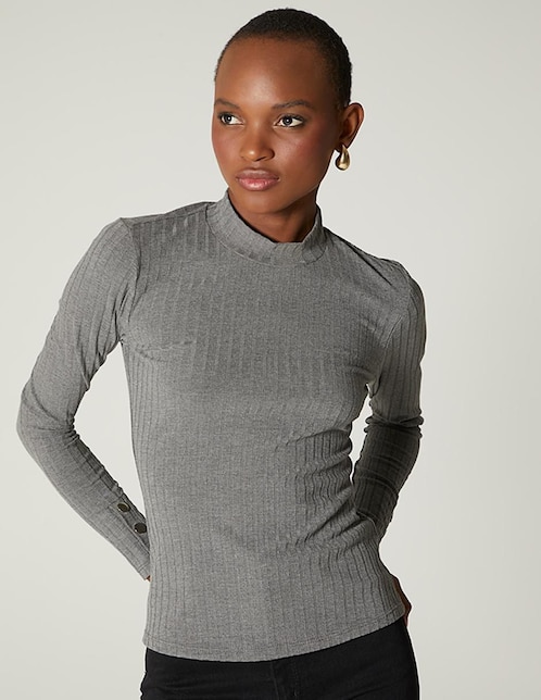 Playera manga larga Studio F cuello alto para mujer