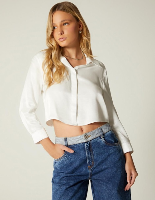 Top Studio F cuello camisero manga larga