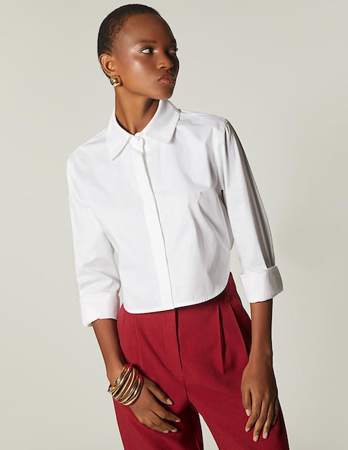 Top Studio F cuello camisero manga larga
