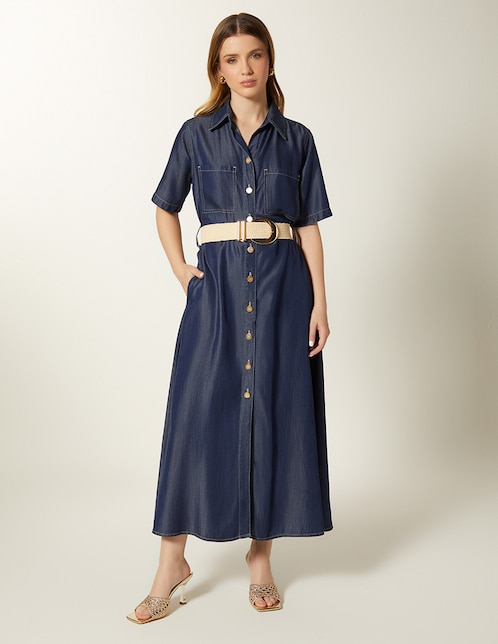 Vestido midi casual Tencel Raw Max para mujer