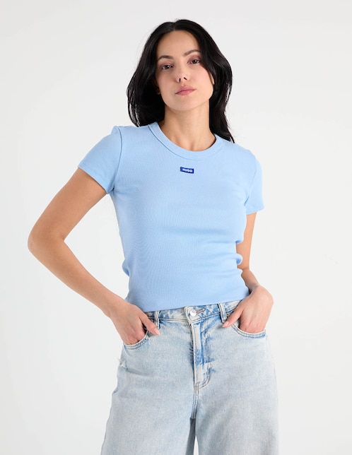 Playera manga corta Hugo Blue cuello redondo para mujer