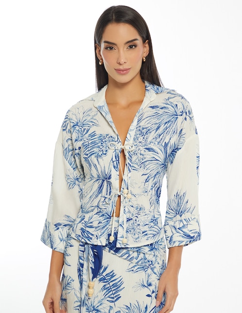 Blusa Mediterranean Sunset manga 3/4 para mujer