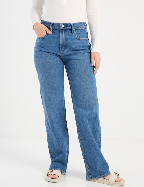 Jeans relaxed amplio cintura alta para mujer 1