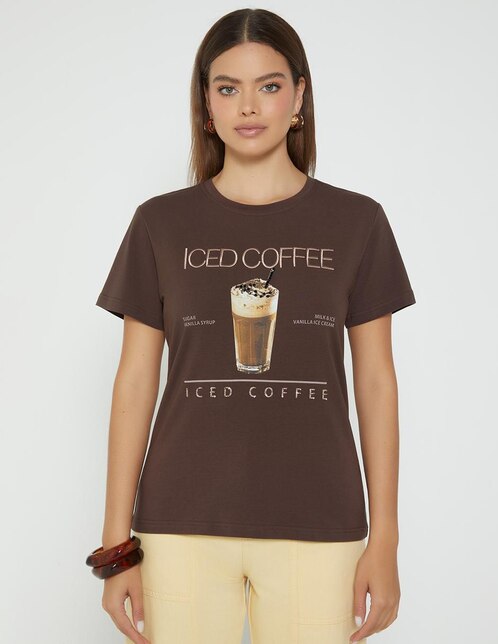 Playera manga corta Studio F Ice Coffee Mood cuello redondo para mujer