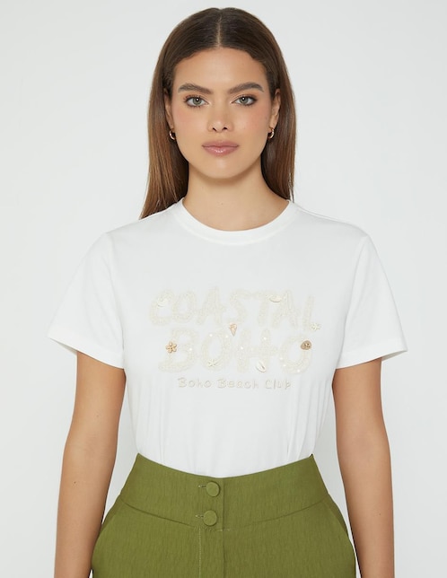 Playera manga corta Studio F cuello redondo para mujer