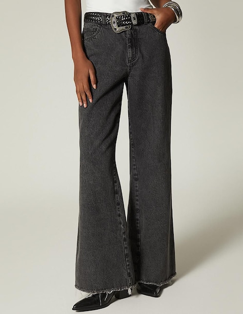 Jeans relaxed cintura Studio F Black Denim Western para mujer