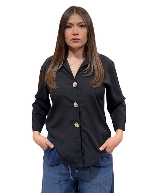 "camisa/sobrecamisa" yaretni moda "de" poliéster "manga" 3/4 "para mujer"