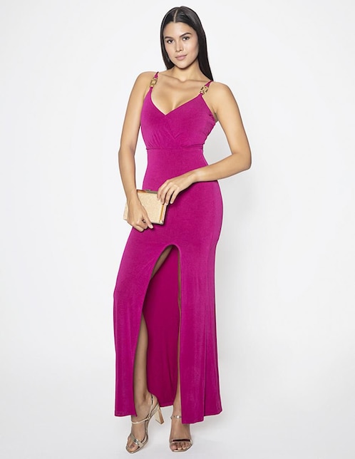 Vestido largo de noche Studio F Crepe Victoria escote V