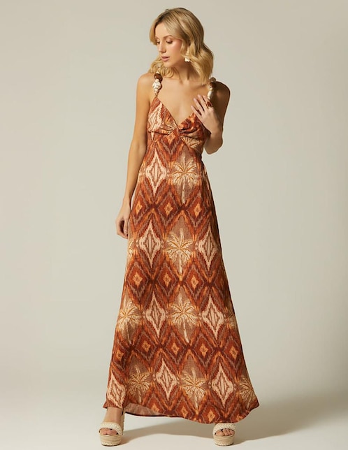 Vestido largo casual Studio F Palma Terra para mujer
