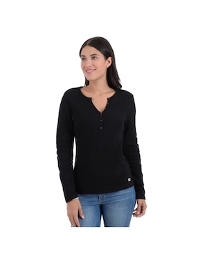 Playera Manga Larga Supply Cuello Henley Para Mujer