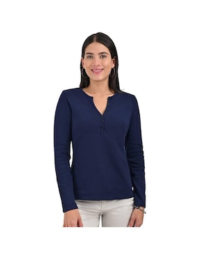 Playera Manga Larga Supply Cuello Henley Para Mujer