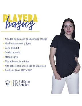 Playera manga corta Indicum Denim cuello redondo para mujer