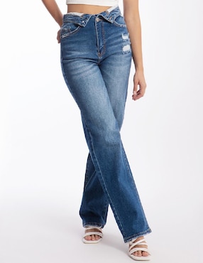 Jeans Straight Roman Fashion J-bal-6531-medio Corte Cintura Para Mujer