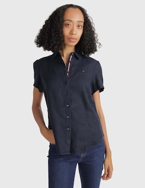 Camisa Tommy Hilfiger De Lino Manga Corta Para Mujer