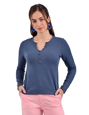 Playera Manga Larga Supply Cuello Henley Para Mujer