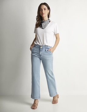 Jeans Wide Leg Devendi 11332 Corte Cintura Para Mujer