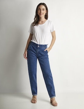 Jeans Mom Devendi 11418 Corte Cintura Alta Para Mujer