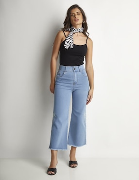 Jeans Wide Leg Devendi 11356 Corte Cintura Alta Para Mujer